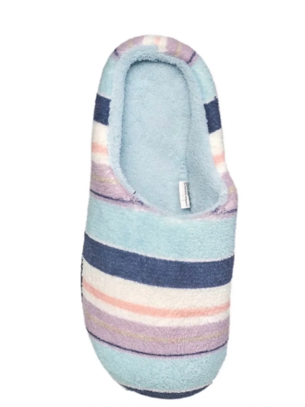 Bobbie Brooks Ladies' Pastel Striped Plush Slippers - Light Blue/Purple